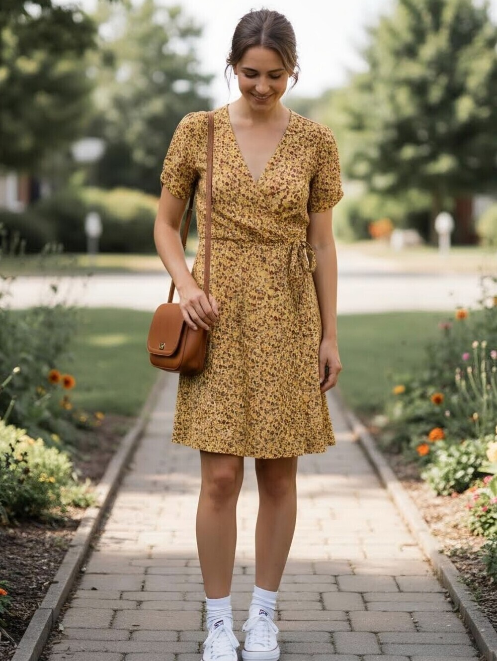 New! Stitch & Pine Faux Wrap Ditsy Floral Knit Dress